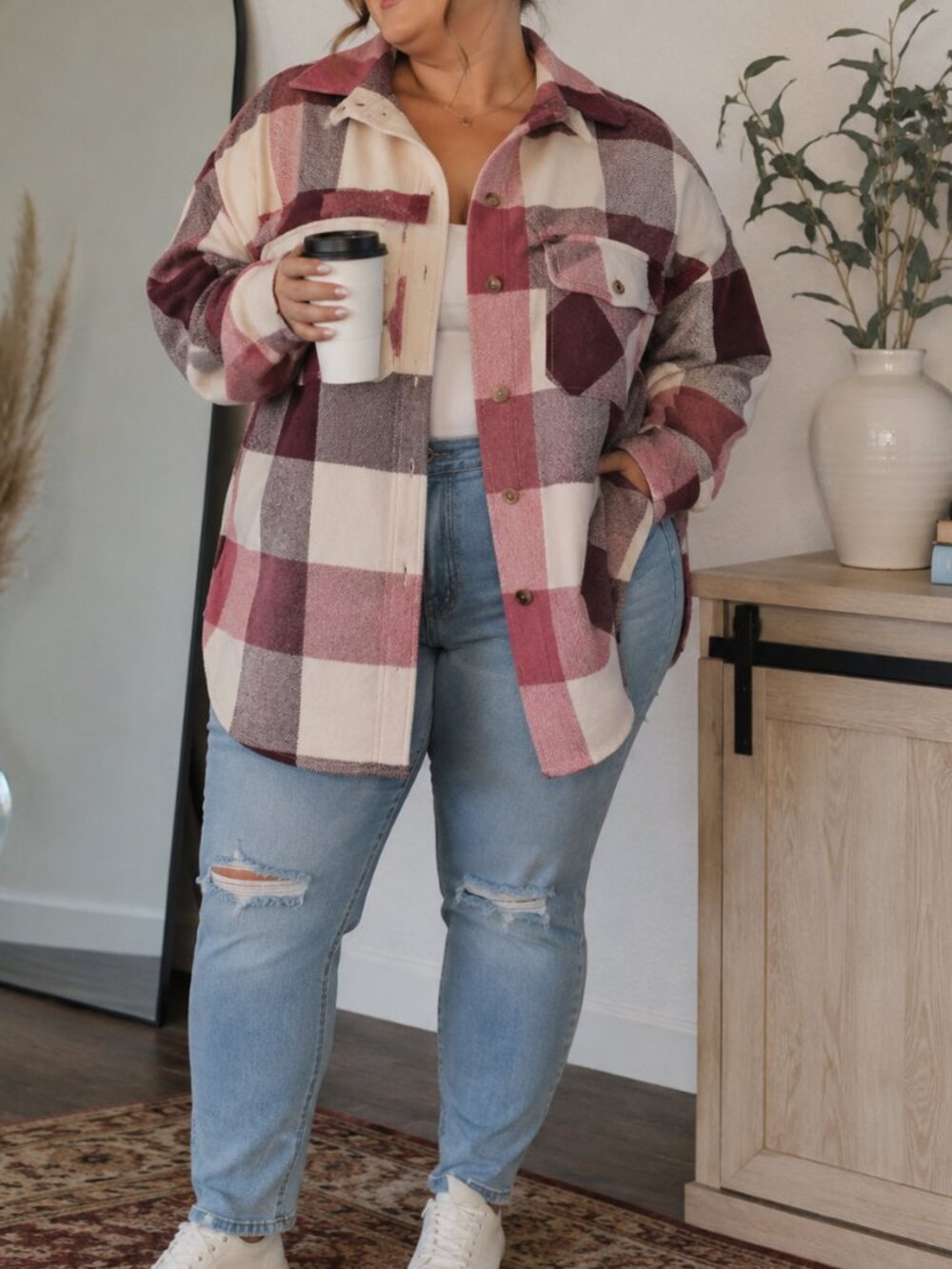 Arula A Beautiful Soul Pink Plaid Oversized Shacket